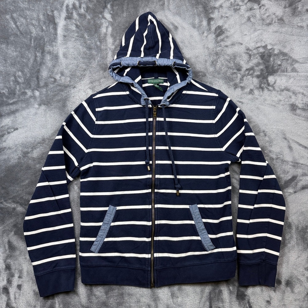 Lauren Ralph Lauren Hoodie Womens Large Navy Blue White Striped Full Zip